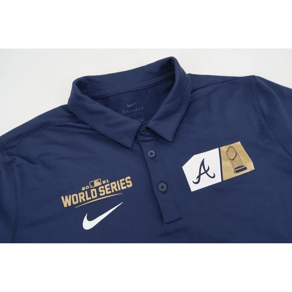 Nike Atlanta Braves Polo Shirt Mens Large Navy 2021 World Series Champs Dri-FIT